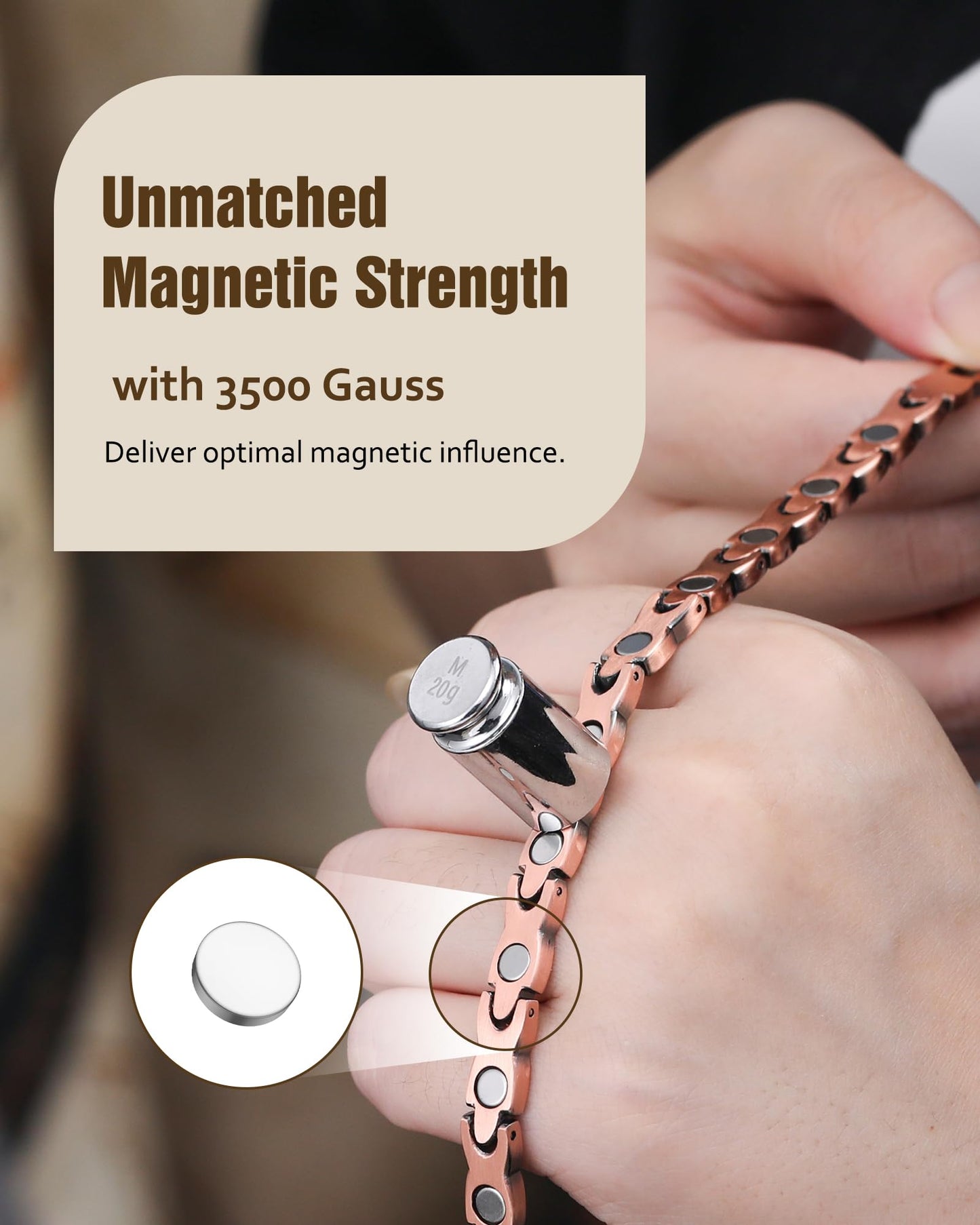 Jecanori Copper Magnetic Bracelets for Women, 99.99% Pure Copper Bracelets with Effective Neodymium Magnets, Adjustable Jewelry Gift with Sizing Tool