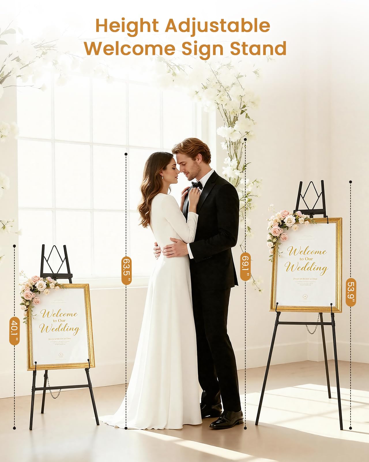 53.9" Black Easel Stand for Sign, Heavy Duty Metal Display Easel with Storage Bag, Adjustable Art Easel for Wedding Sign, Painting, Picture