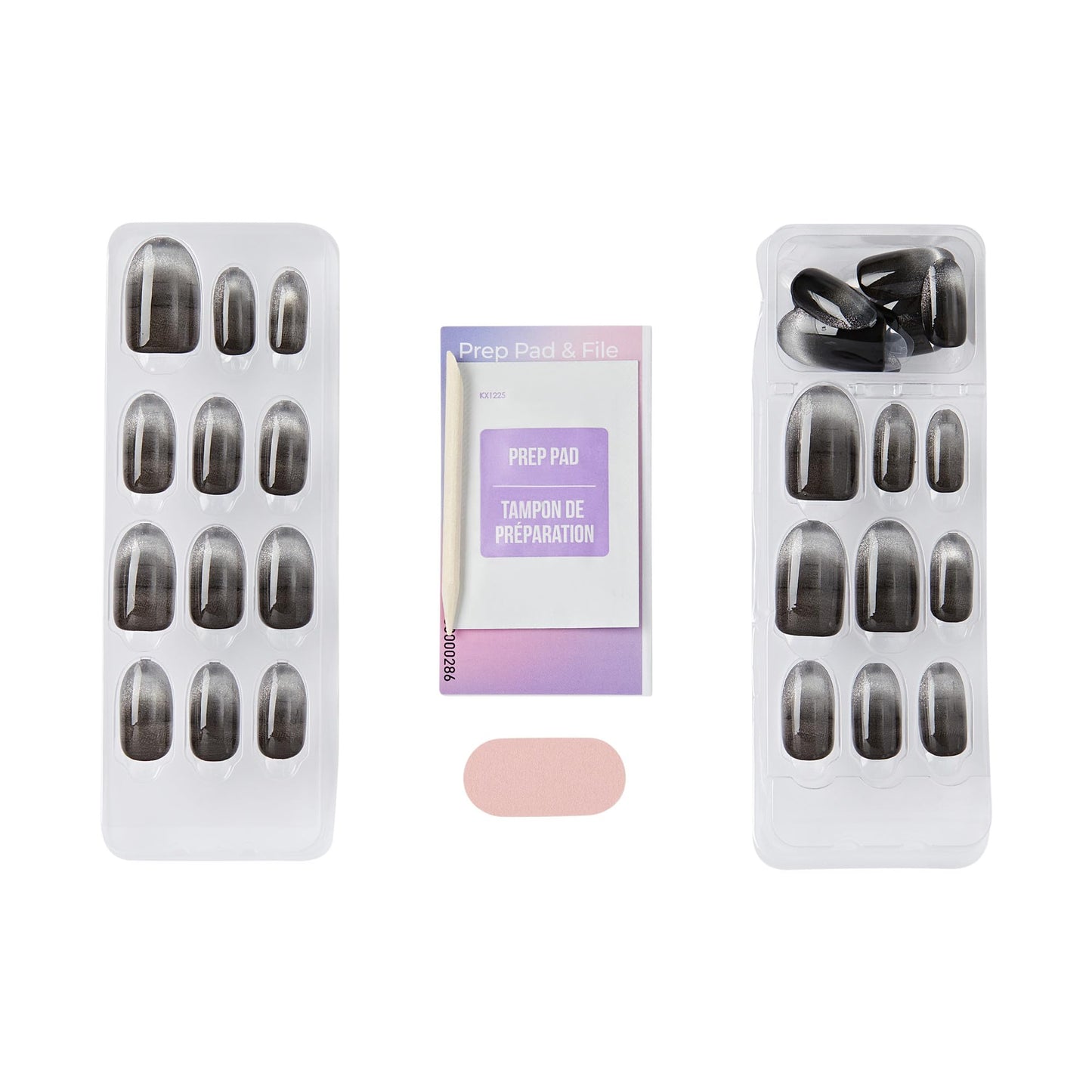 Kiss Impress No Glue Mani Press On Nails, ColorFX, 'Best Wishes', Black, Medium Size, Oval Shape, Includes 30 Nails, Prep Pad, Instructions Sheet, 1 Manicure Stick, 1 Mini File