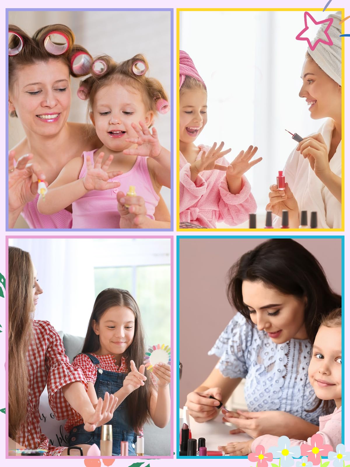 78 Pieces Press on Nails for Kids, EBANKU 3 Pack Kid Fake Pink Star Flower Short Artificial False Nail Kits for Kids Girls 6-12 Years with Nail Glue