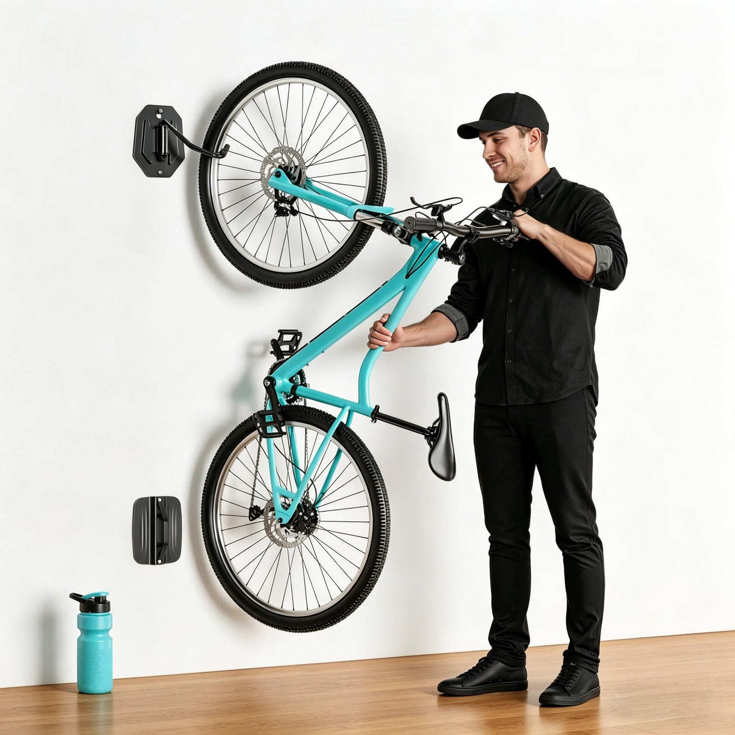 PEGZONE Swivel Bike Wall Mount, Heavy Duty Vertical Bike Rack with Fixed Hooks for Garage Storage, Wall Mounted Bicycle Hangers Holds up to 77 lbs for Indoor, 4 Pack