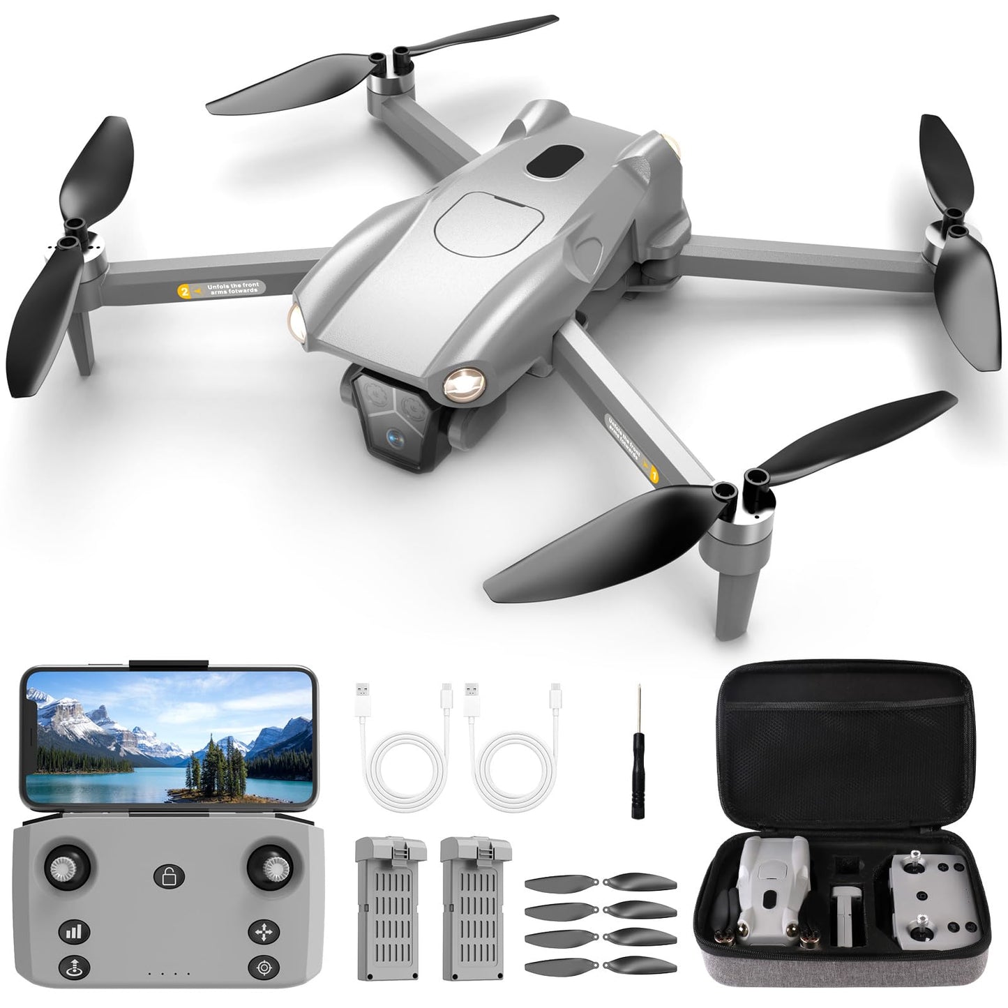 Dwi Dowellin GPS Drone with Camera for Adults,2K HD RC Plegable Drones with Auto Return,Follow Me and Lightweight,2 PCS Batteries for Long Flight Time,Easy Fly Quadcopter for Kids & Beginners