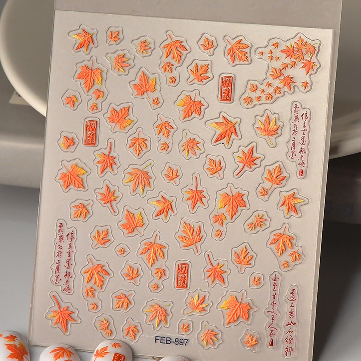 2 Sheets Fall Maple Leaves Nail Art Stickers 5D Embossed Self-Adhesive Nail Decals Autumn Maple Leaf Nails Supplies Thanksgiving Day Nail Designs Stickers for Women DIY Manicure Accessories