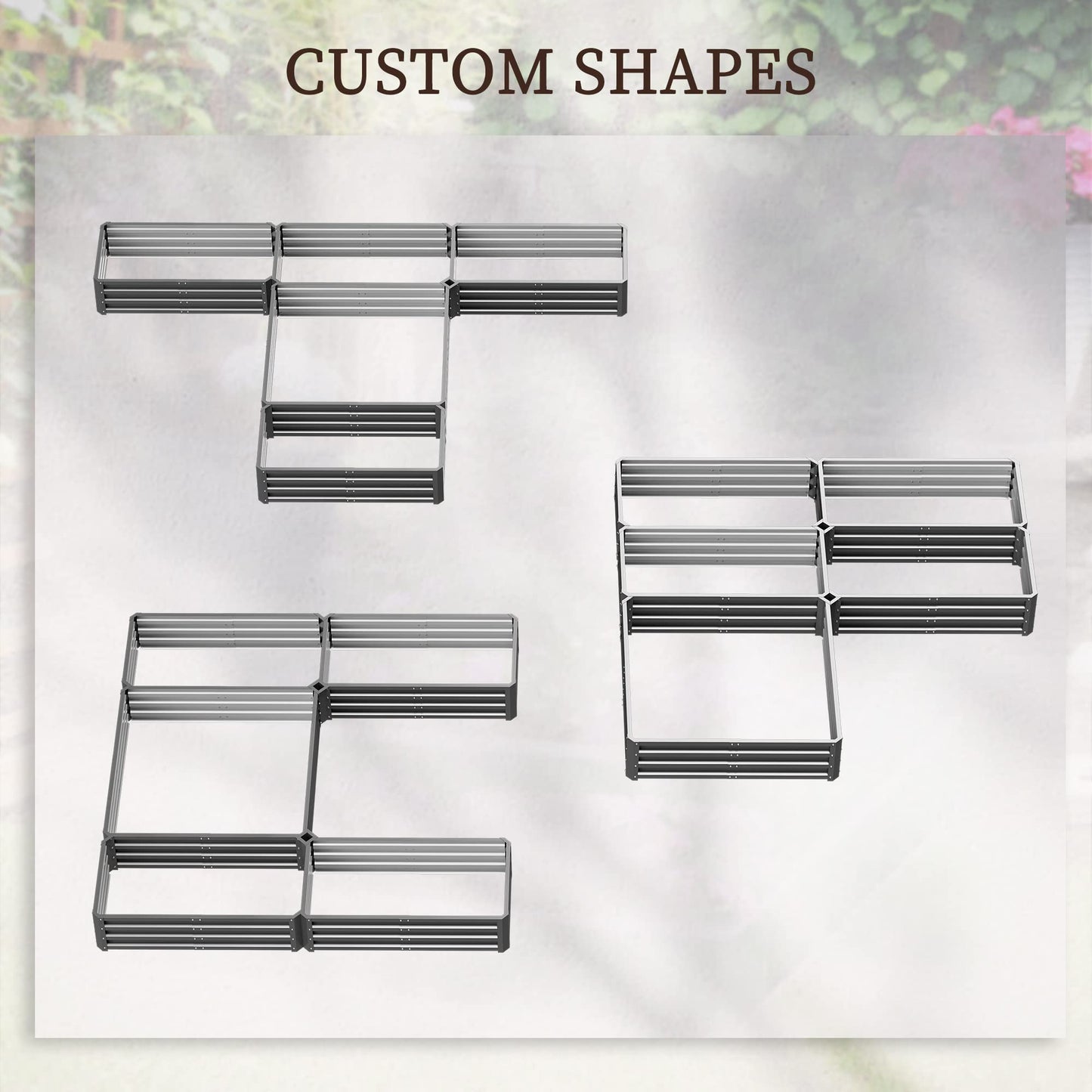 Outsunny 8 x 8ft DIY Raised Garden Bed, Large Galvanized Steel Planter Box with 5 Compartments, for Outdoor Plants, Vegetables, Flowers, Herbs, Easy Assembly, Gray