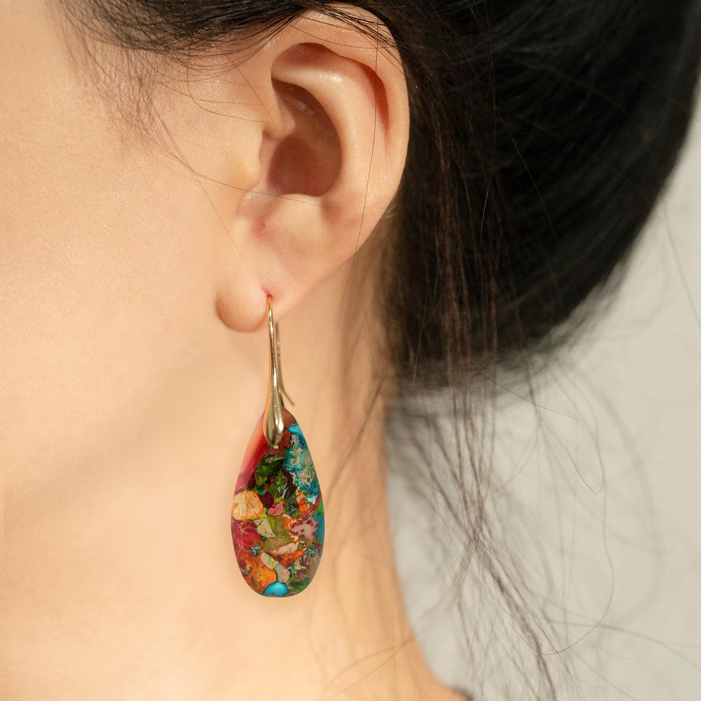 Sriomu Natural Healing Stone Fishhoop Dangle Drop Earrings Statement Gold silver earrings