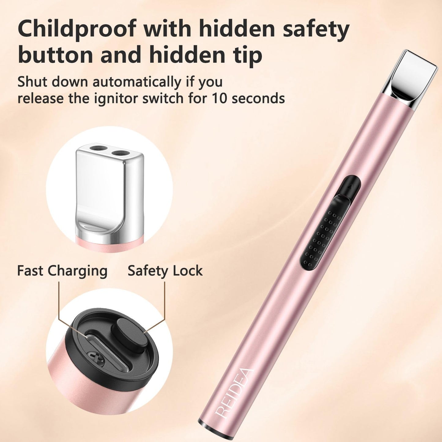 REIDEA Candle Lighter Long USB Rechargeable Arc Windproof Flameless with Safety Switch Buttom for Home Kitchen BBQ Camping Stove