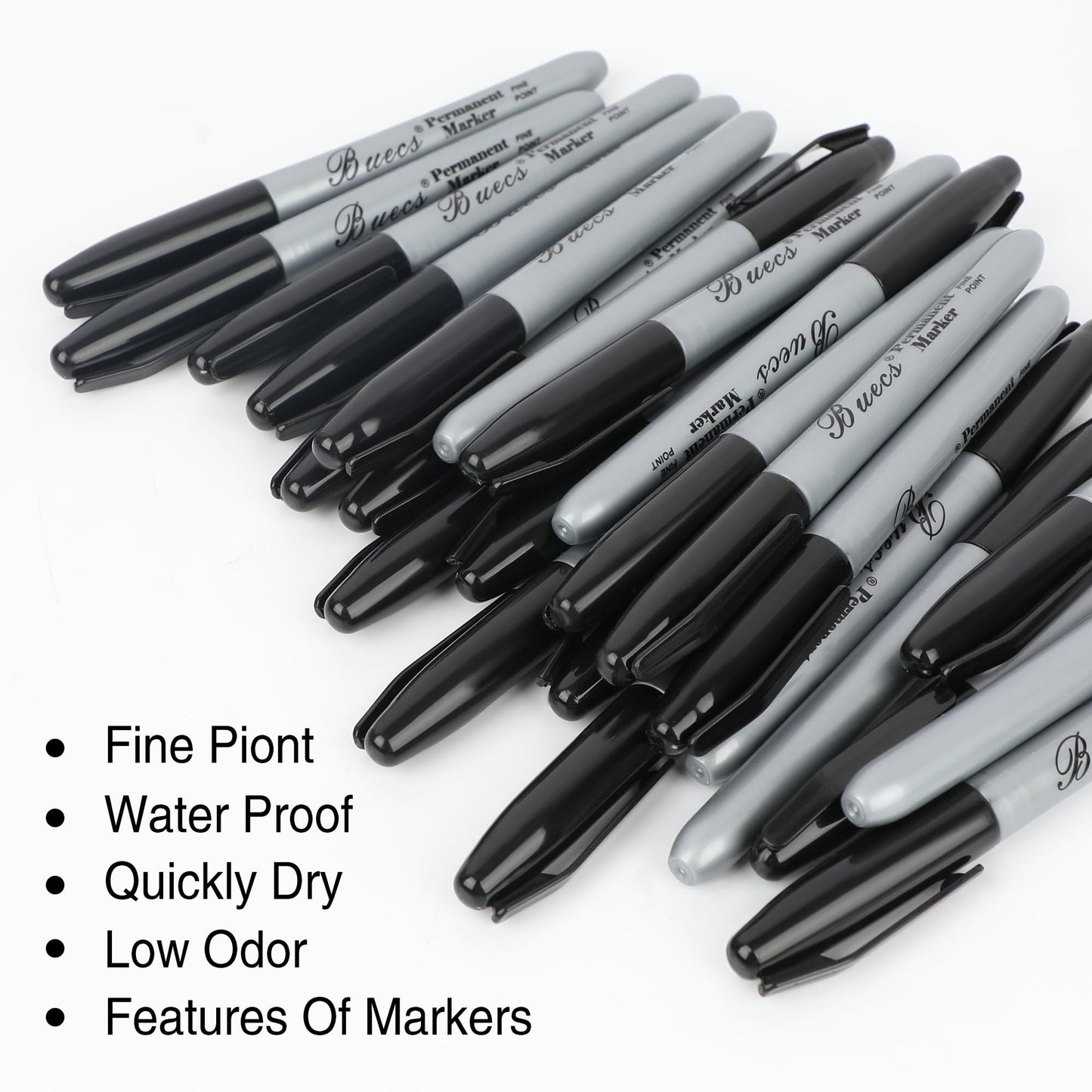 Buecs Permanent Markers, 200 Count Black Permanent Markers, Fine Point, Waterproof & Smear Proof Markers, Quick Drying, Office Supplies for School, Office, Home
