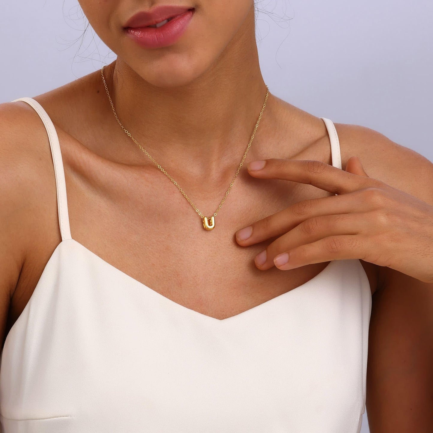 CUEZIY 14K Gold Plated Bubble Letter Necklace Initial Necklaces for Women Dainty Personalized Charm Pendant Name Necklace Cute Non Tarnish Fashion Accessories Teen Gift Trendy Stuff Jewelry Gifts