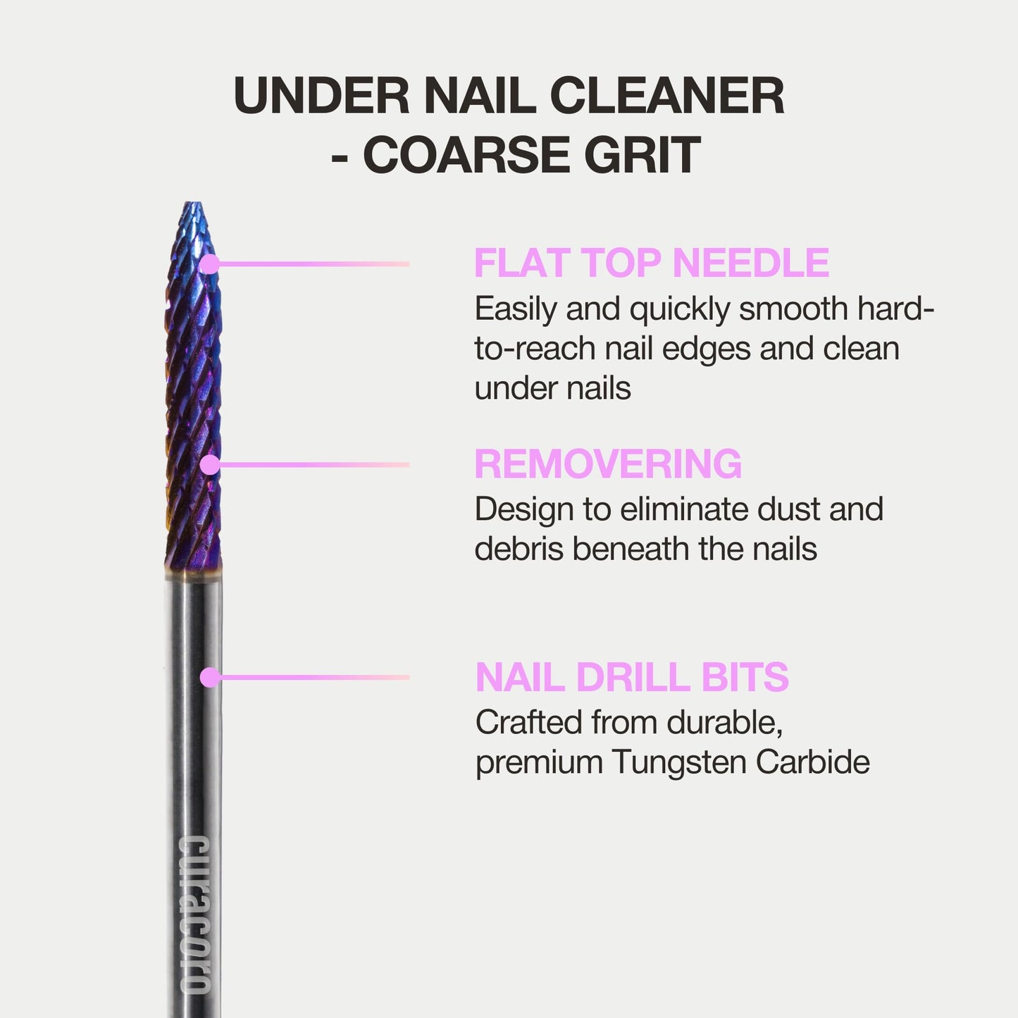 Curacoro Under Nail Cleaner 3/32'' Safety Carbide Bit (Coarse), Professional Design to Remove Dirt, Debris, Dead Skin for Healthy Nail Growth, Nail Drill Bits Manicure Salon & Home