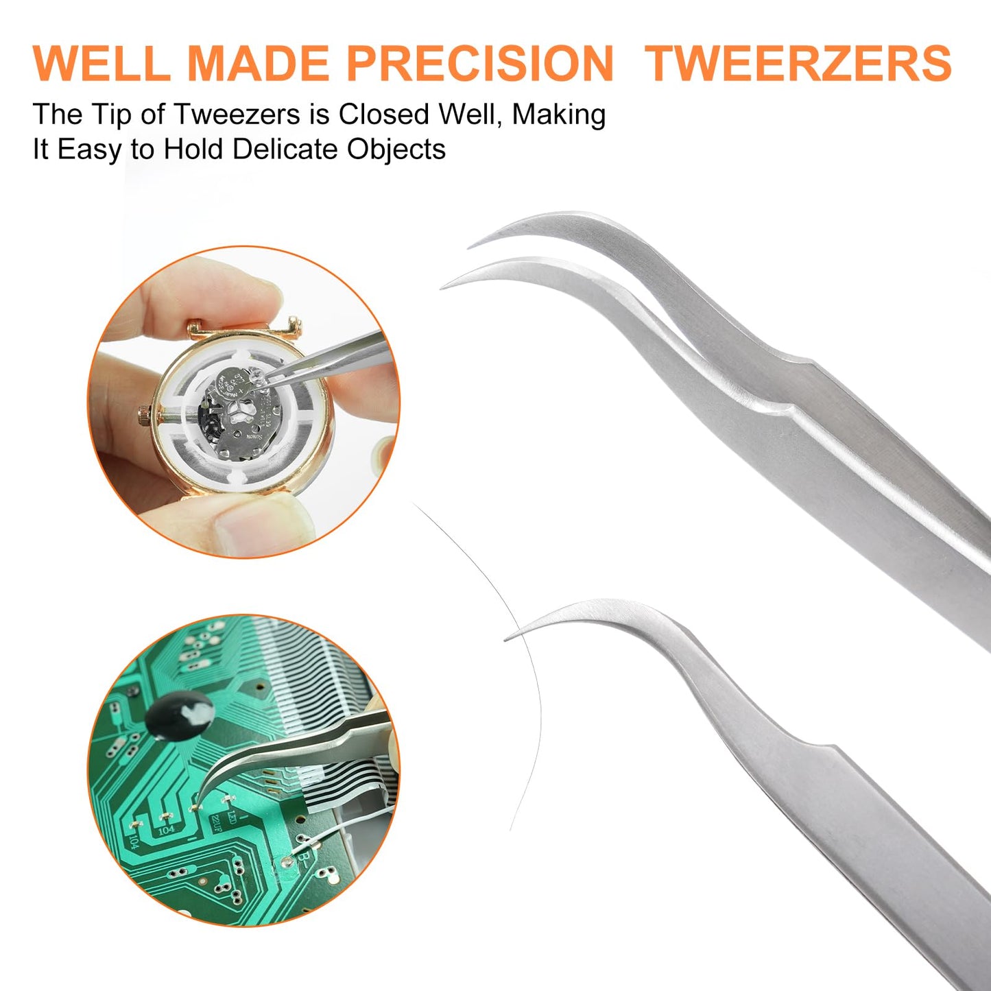 Precision Tweezers Set, 8PCS Stainless Steel Tweezers, soldering tweezers,for Craft, beauty care、Electronics, Soldering, Experimental Work, Jewelry-Making