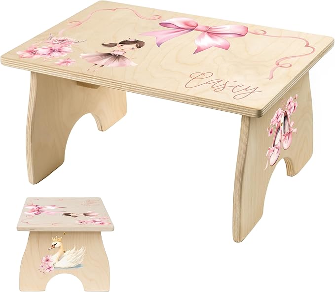 Step Stool for Toddlers- Personalized Wood Kids Step Stool with Name for Kitchen Sink, Bathroom, Potty Training, Toilet, Kitchen Sink- Sturdy and Safe- Made in USA by BloomOwl (Ballerina)