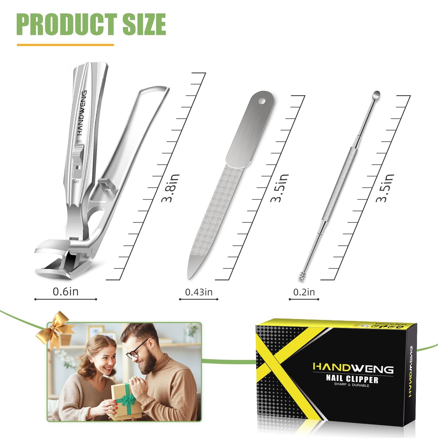 HANDWENG Toenail Clippers for Seniors Thick Toenails, Angled Head Large Toe Nail Clippers for Men with Wide Jaw Opening, Sharp Heavy Duty Fingernail Clipper Cutter with Catcher Long Handle - Silver