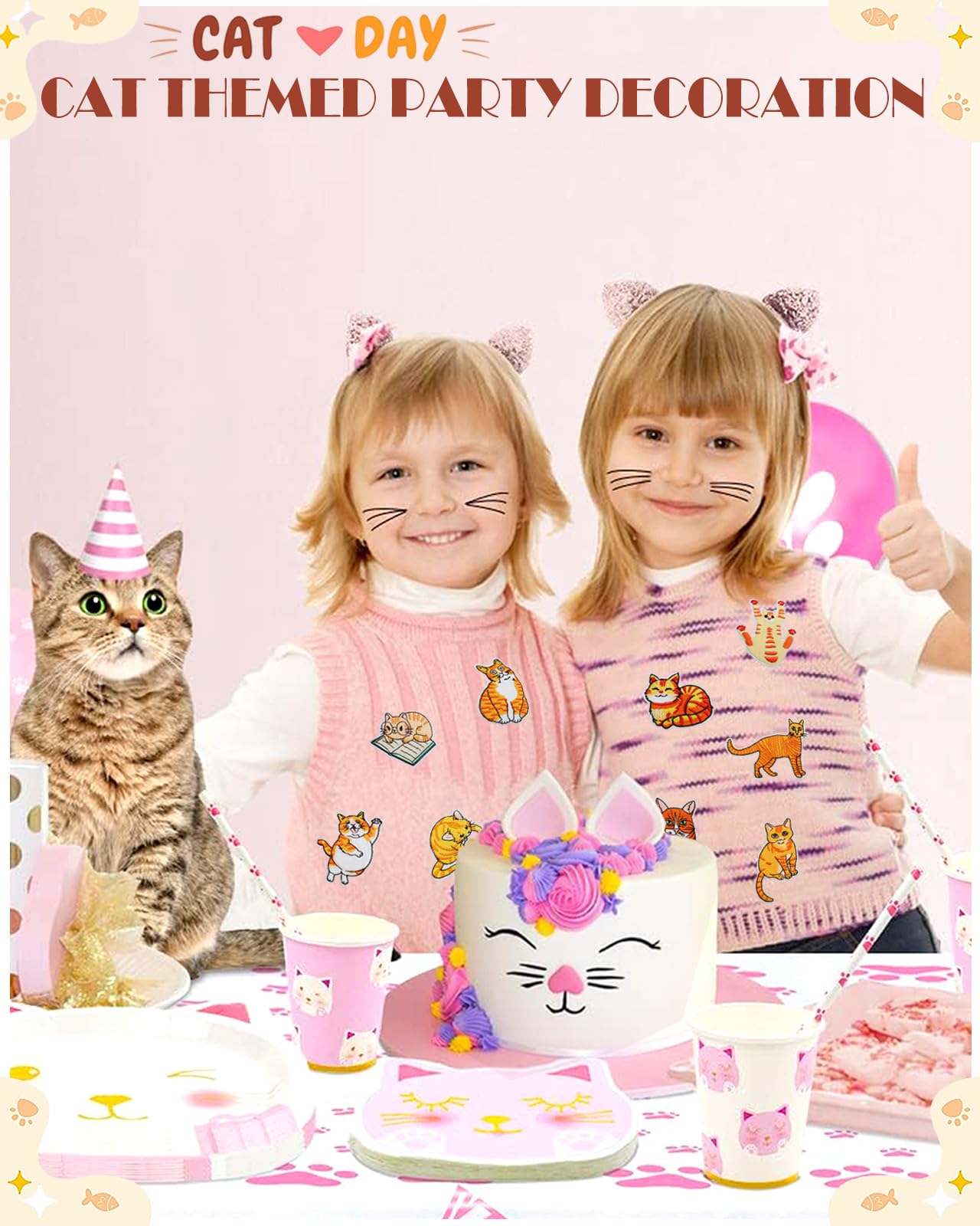 16pcs Cute Cat Patches Kitten Embroidered Iron on Patches for Clothes, Orange Animal Fabric Repair Patches for Jean Hat Jacket Backpack Shoe Backpack Decorative Applique