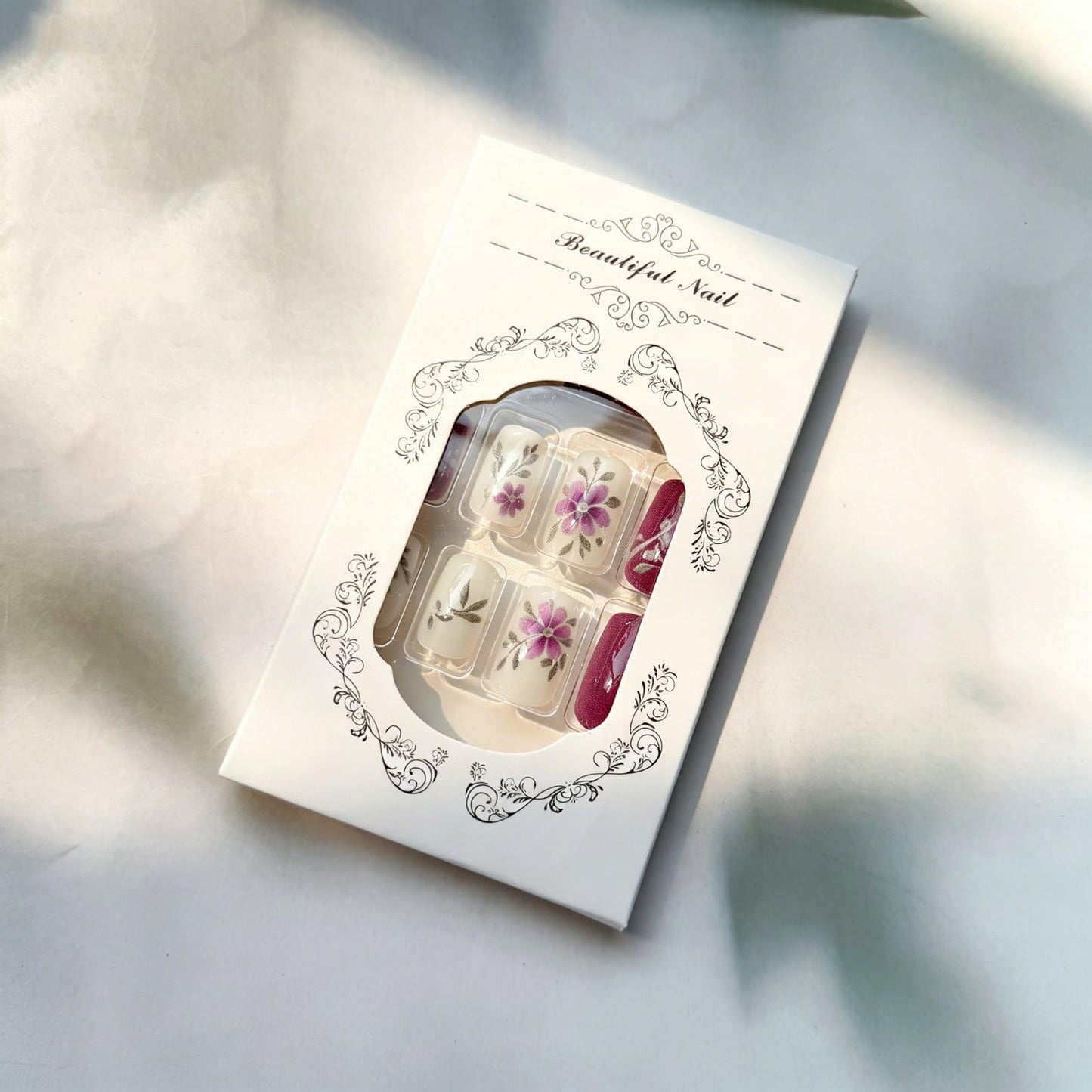Purple Press on Nails Spring Fake Nails Medium Square False Nails Cute Flower Acrylic Nails with Silver Branch Design Full Cover Glue on Nails Summer Stick on Nails for Women Manicure Decoration 24Pcs