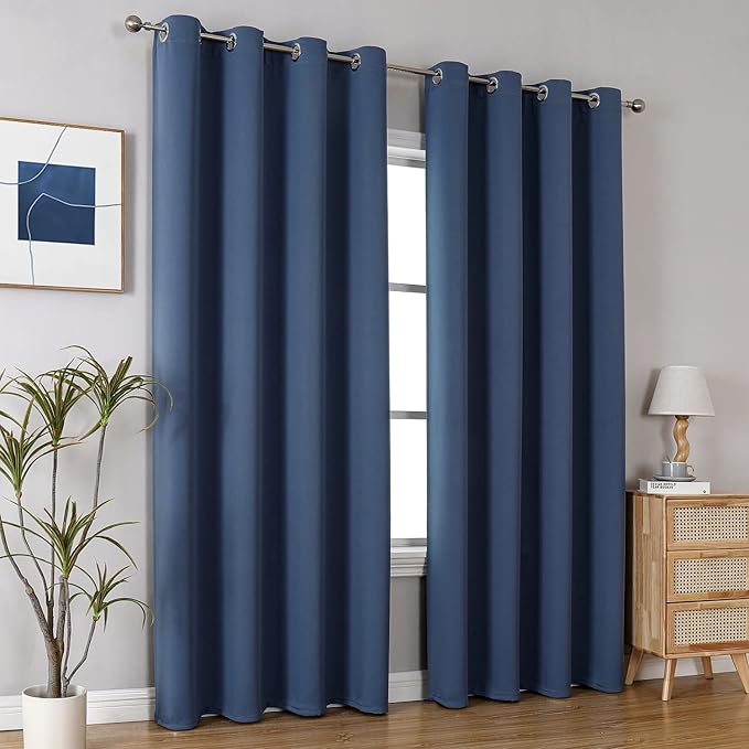 ChrisDowa Blackout Curtains 102 Inches Long 2 Panels Set for Living Room, Grommet Thermal Insulated Room Darkening Curtains for Bedroom (Stone Blue, 52 x 102 Inch)