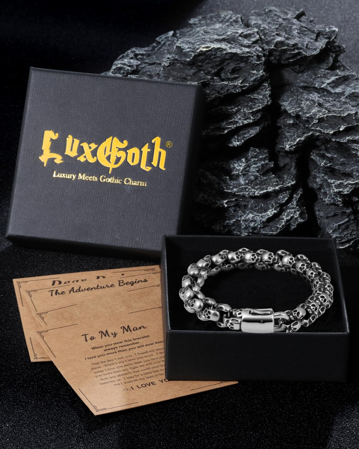 LuxGoth Stainless Steel Skull Heavy Cuban Link Chain Bracelet Gothic Punk Rock Biker Viking Vintage Link Curb Bracelet Jewelry for Men Silver GTS-B8B44701
