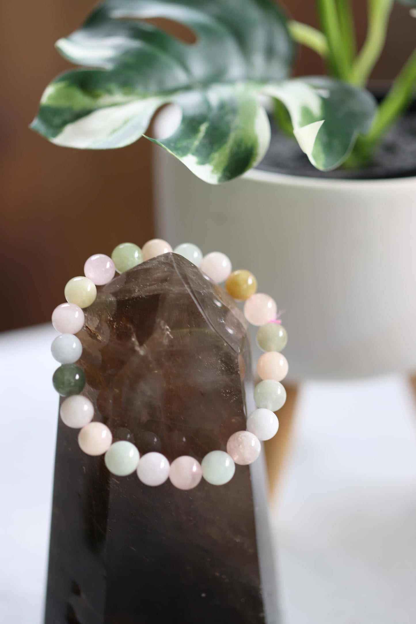The Vida Handmade AAA+ Quality Crystal Stretch Elastic Bracelet - Nature Gemstone - Jewelry Gift - Holiday Gift - For Women & Men (Morganite)