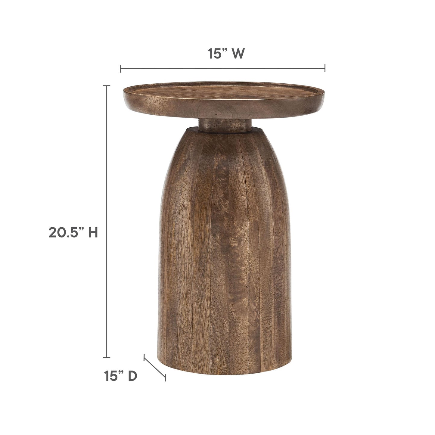 Modway Holloway Solid Mango Wood Side End Table in Walnut – Contemporary Wooden Accent Table for Living Room – Small Round Plant Stand or Pedestal Drink Table