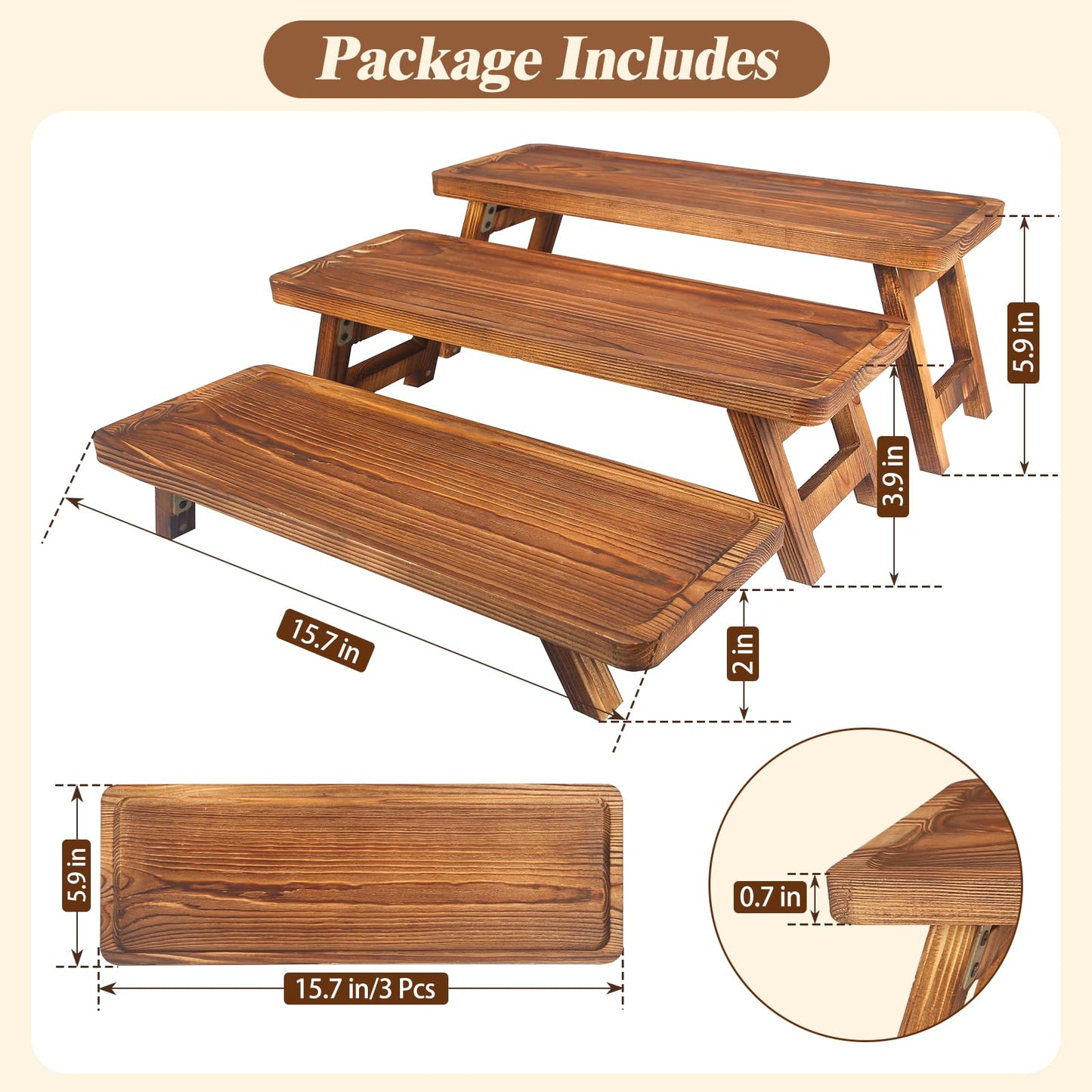Wisreach 3 Tier Wooden Serving Tray Stand, Foldable Tiered Dessert Display Set for Party, Wedding, Birthday, Christmas, Rustic Charcuterie Boards Table Decor