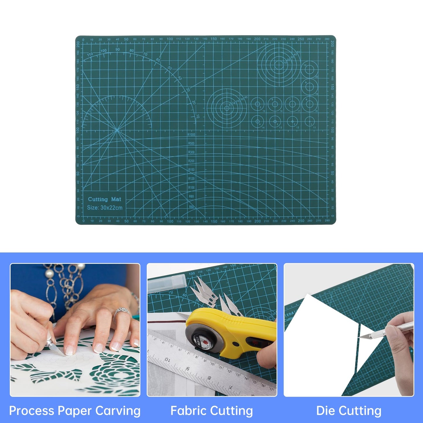Smgda Rotary Cutter Set, 45mm Fabric Cutter, A4 Cutting Mat 11.8x8.6inch, Dual Scale Quilting Ruler and Craft Knife Set, Ideal for Crafting, Sewing, Scrapbooking, Patchworking
