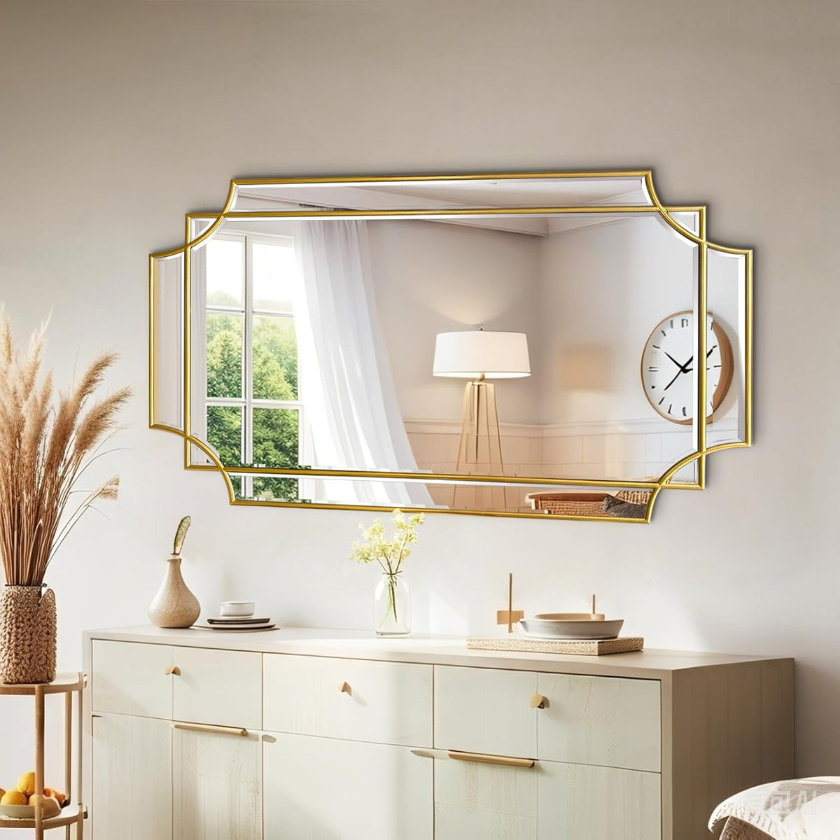 Wall Mirror Full Length, 47" x 24" Gold Framed Full Body Mirror, Scalloped Beveled Polished Decorative Mirrors, Large Rectangle Irregular Wall Mirror for Bathroom/Bedroom/Living Room/Entryway