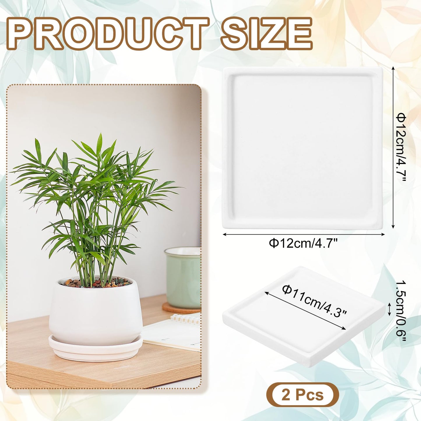 uxcell 2 Pcs Square Plant Saucers, 4.7 Inch Ceramics Plant Drip Trays for Pots, Heavy Duty Flower Pot Saucers for Indoors and Outdoors, White