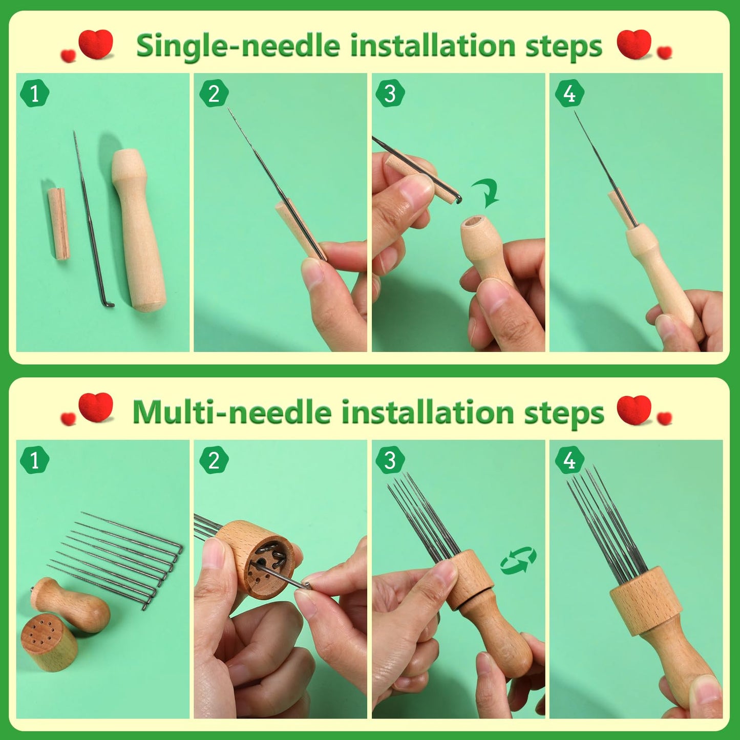 IMZAY Needle Felting Tools, Wool Felting Supplies, Needle Felting Kit with 60 Pcs Needles, Foam Mat, Wooden Handle, Scissors, Perfect for DIY Felting Wool Projects