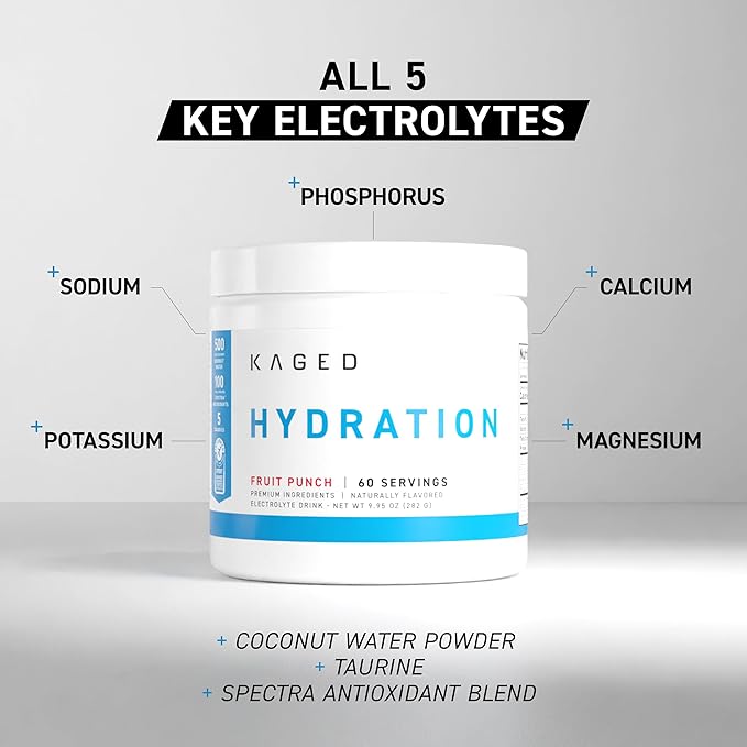 Kaged Electrolyte Hydration Powder, Hydracharge Strawberry Yuzu, Sports Drink for Men and Women, Pre, Post, Intra Workout Supplement, 60 Servings
