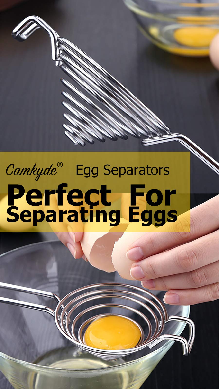 CAMKYDE Egg Separator Food Grade Stainless Steel Egg Yolk White Separation Tool (Red)