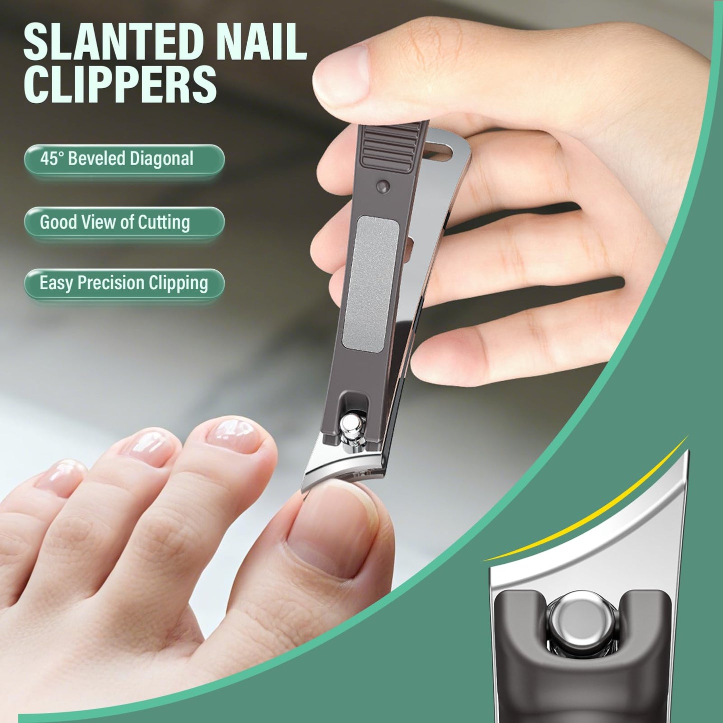 Toenail Clippers for Seniors with Safety Lock Long Handle, Large Toe Nail Clippers for Thick Toenails for Men Women, Wide Opening Slanted Fingernail Clippers with Catcher Precision Nail Cutter Set