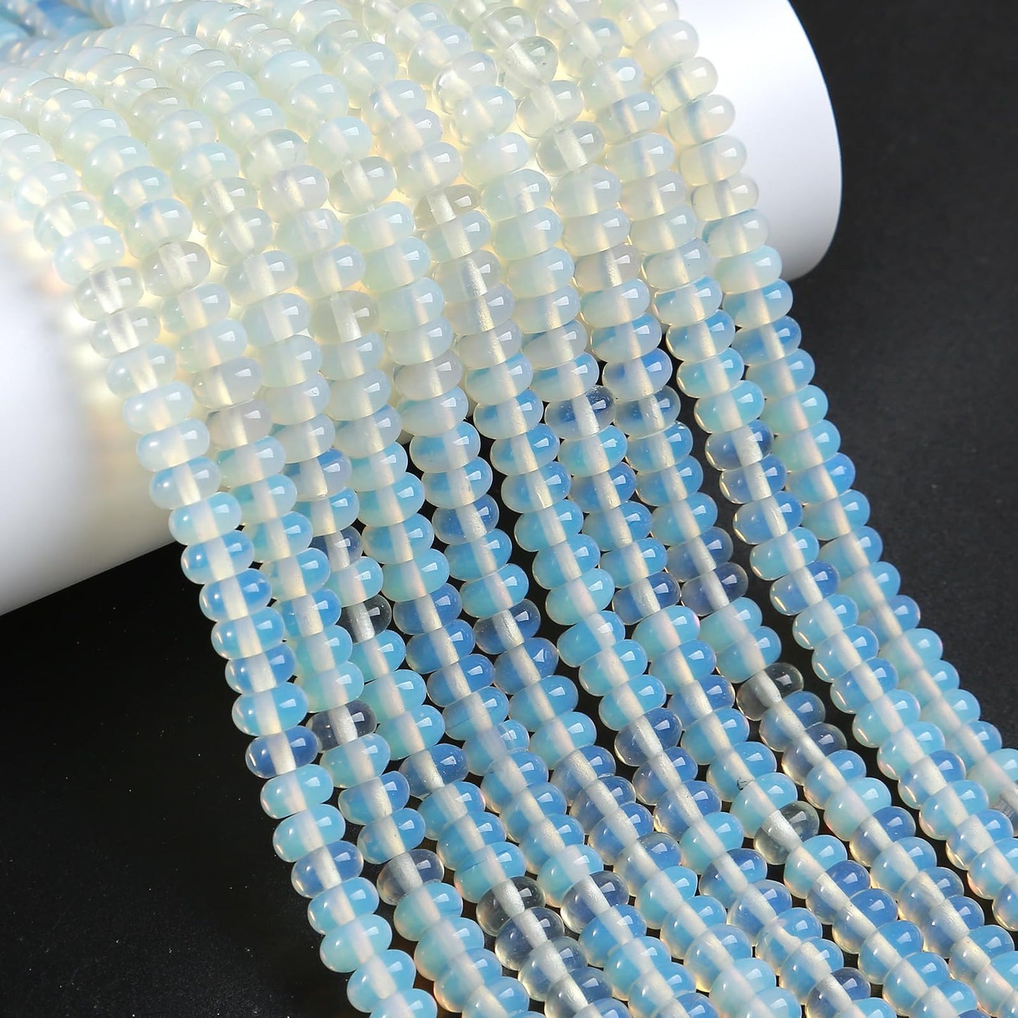 5x8mm 76pcs Natural Stone White Opal Rondelle Spacer Loose Beads Abacus Disk Stone Round Loose Gemstone Beads for Jewelry Making DIY Bracelet Necklace