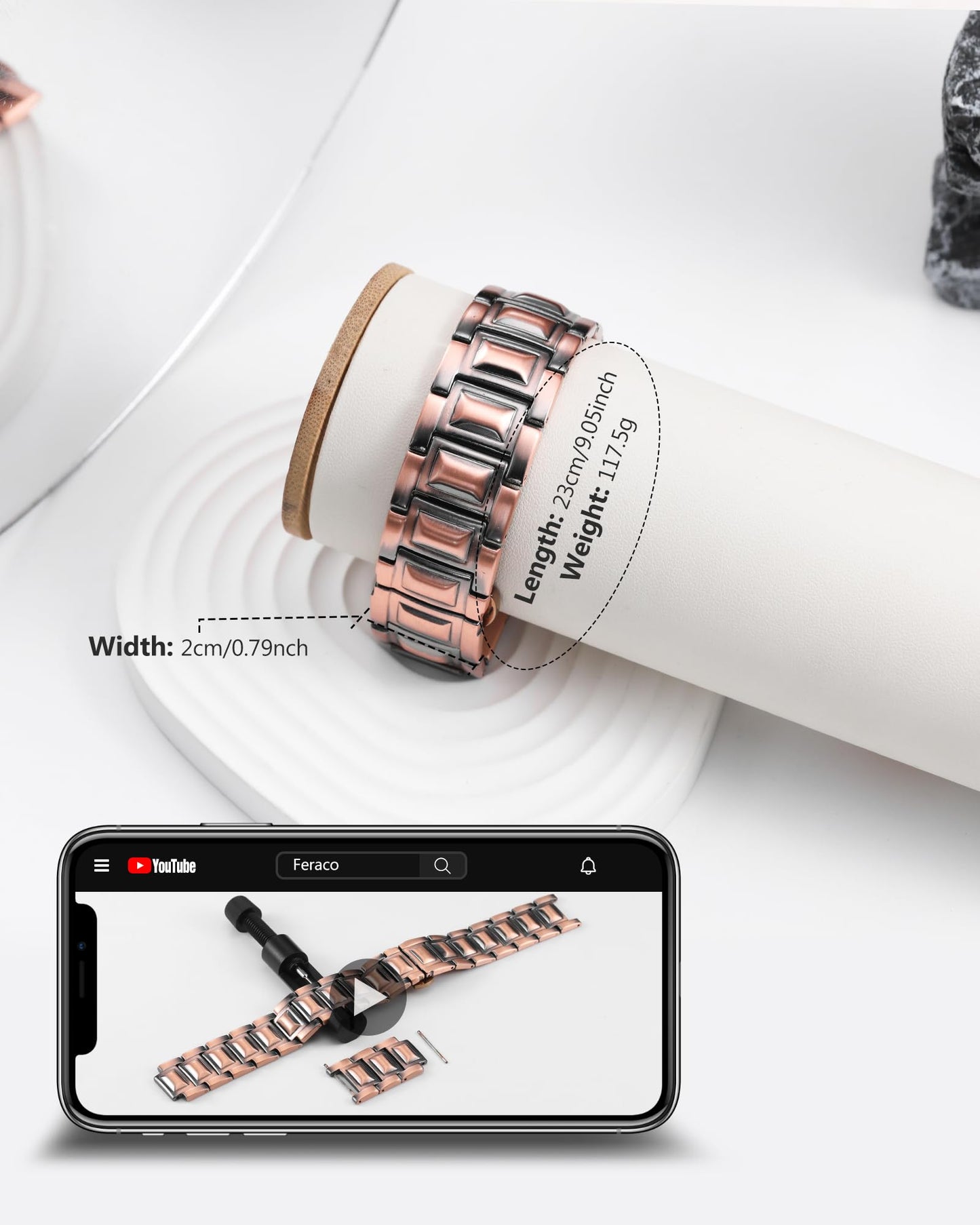 Feraco Copper Magnetic Therapy Bracelets for Men with 5X Strength 5000 Gauss Magnets,99.99% Cooper Bracelet