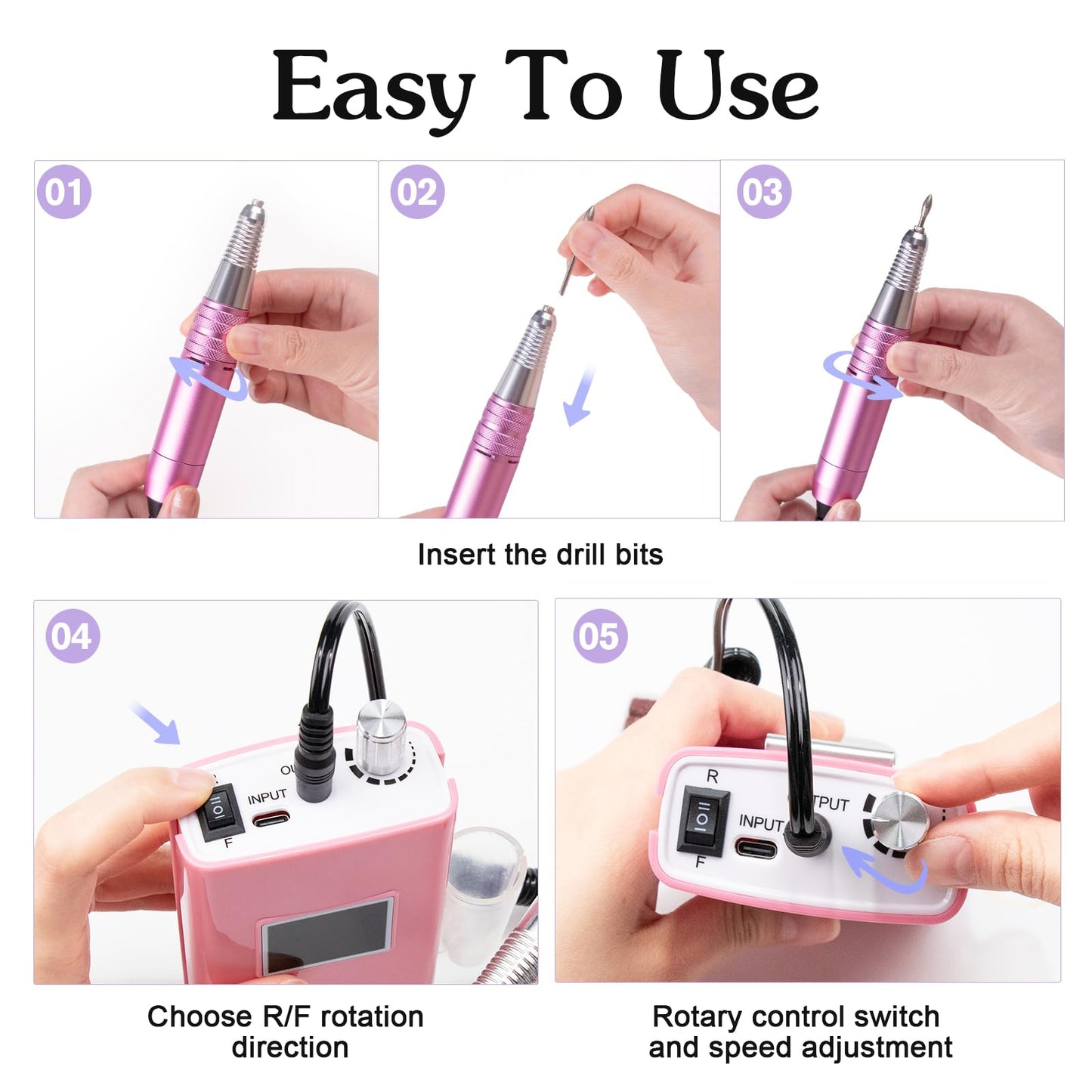 Beloving Portable Nail Drill Professional, 45000RPM Rechargeable Nail Drill Electric File Machine for Acrylic Gel Polish Remover