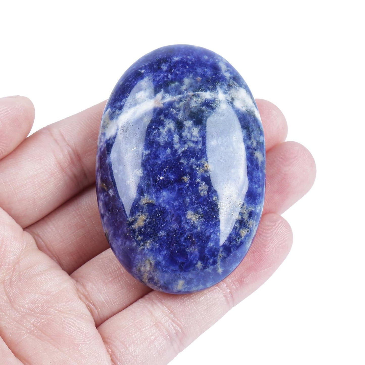 Loveliome Natural Sodalite Oval Polished Worry Stones, Healing Crystal Indoor Fountain Stones Massage Energy Anxiety Relief Items