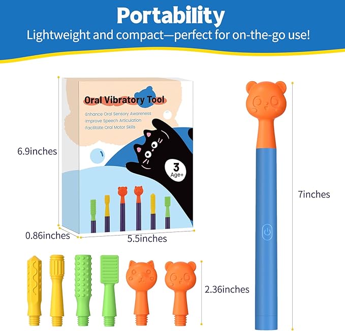 Oral Sensory Stimulation Kit with 6 Soft Textured Heads for Speech Therapy & Feeding Support, Muscle Strength & Phonation Improvement - Blue