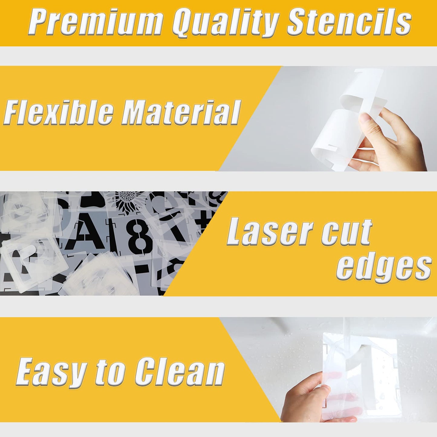 YEAJON 46 Pcs Letter Stencils Symbol Numbers Craft Stencils, Reusable Alphabet Templates Interlocking Stencil Kit for Painting on Wood, Wall, Fabric, Rock, Chalkboard, Sign, DIY Art Projects(8 Inch)