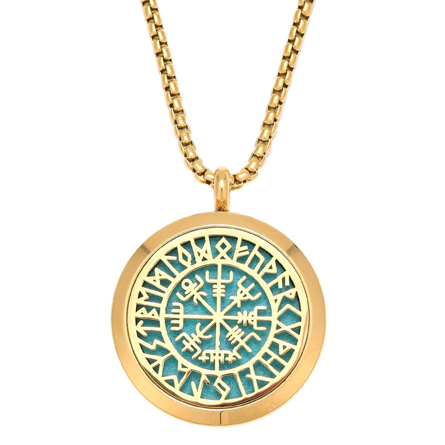 Norse Vikings Amulet Essential Oil Diffuser Necklace - Stainless Steel Locket- Best for Aromatherapy-Perfume, Fragrance, Scent Diffusers for Women (Gold)