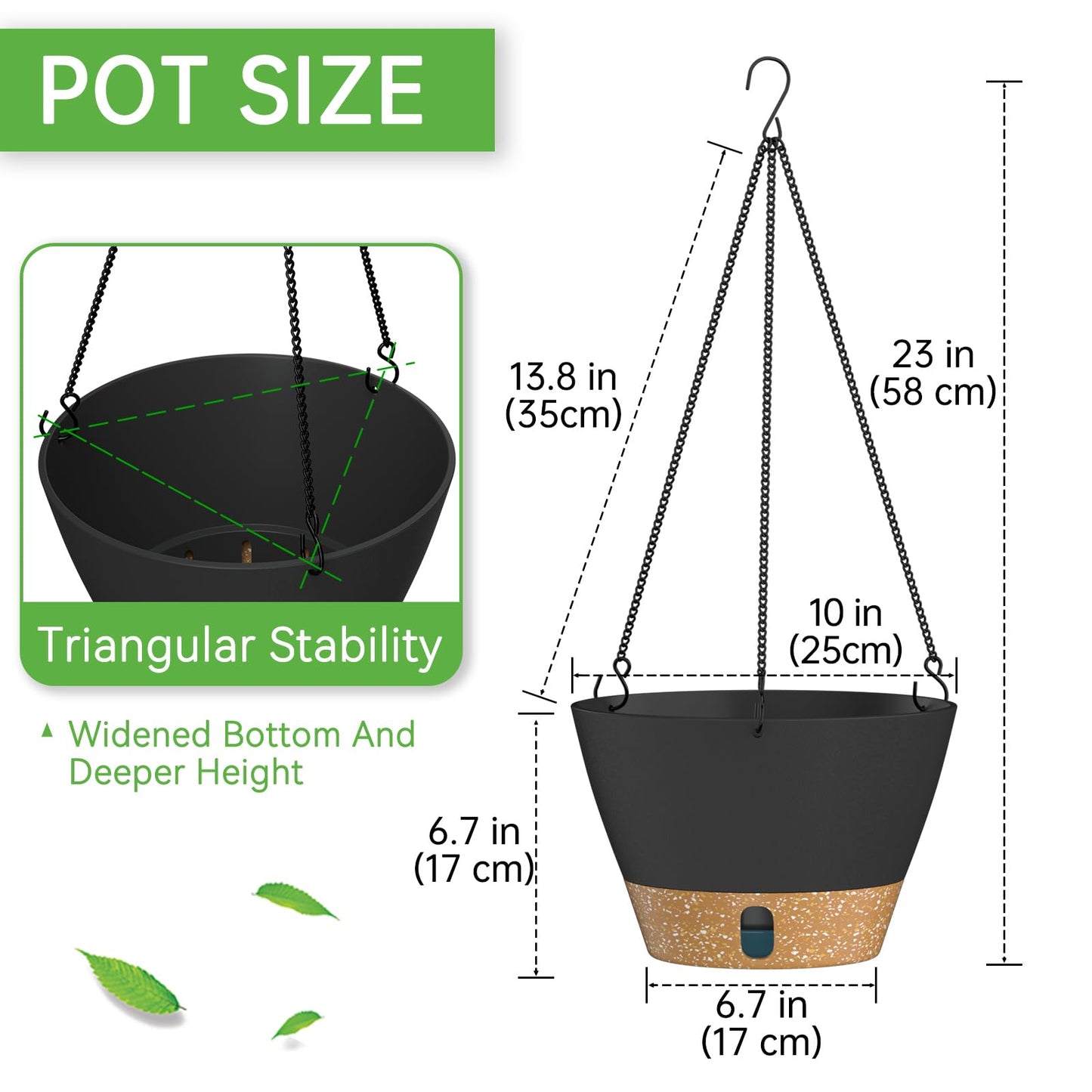 ZMTECH 2 Pack 10 Inch Hanging Planters for Indoor Plants, Modern Gray Hanging Planter with Visible Water Level Window & Metal Chain, Decorative Plant Hanger Indoor for Spring Balcony Decor