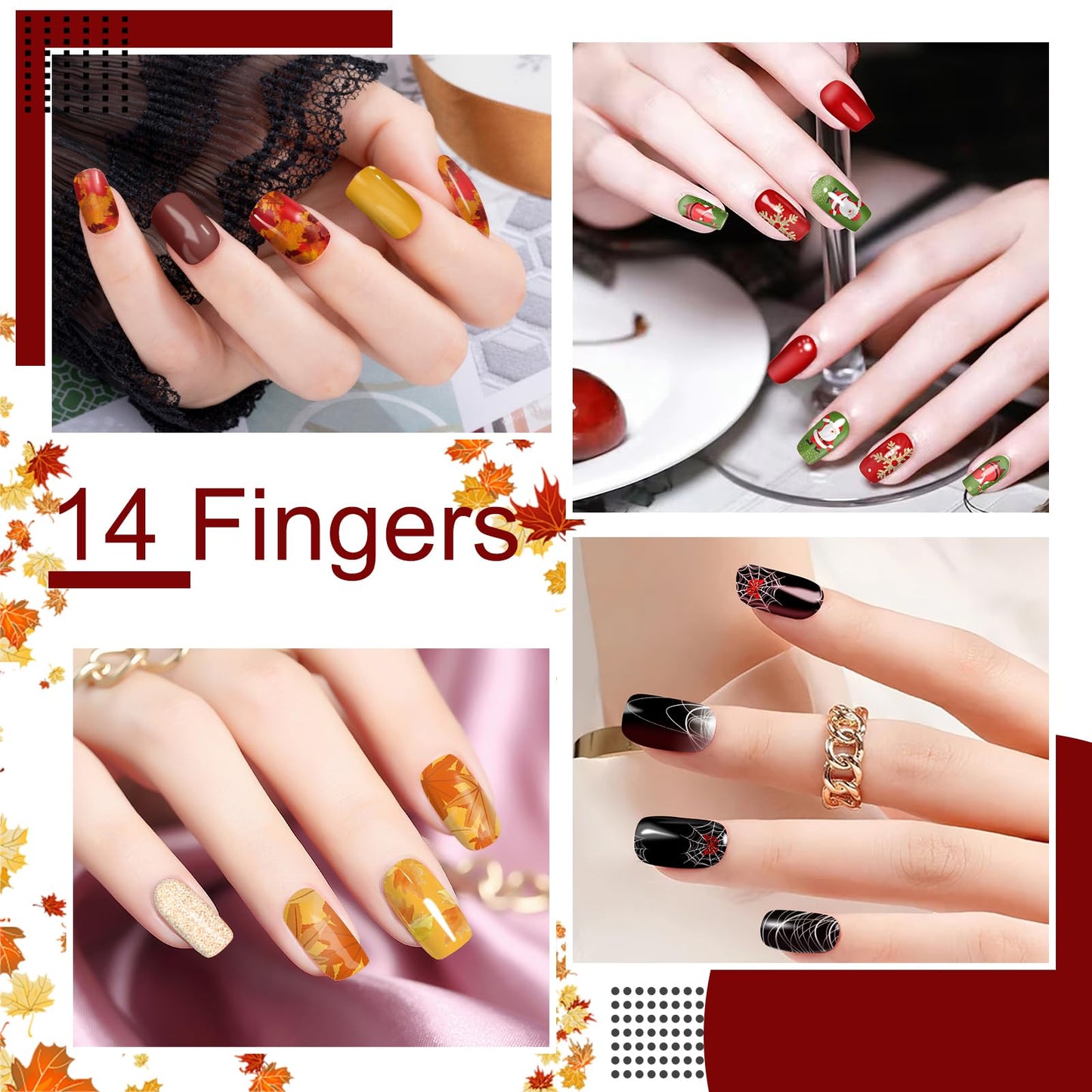 SILPECWEE 280 Pieces 20 Sheets Nail Stickers Full Nail Wraps (Halloween, Fall, Christmas) Nail Polish Strips Self Adhesive Gel Nails Strips Fingernail Manicure Sticker Decals for Women DIY Decoration
