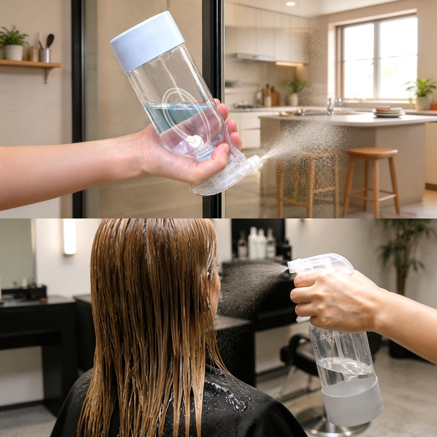 CHEODIN 360° Glass Spray Bottles 16 oz for Hair Cleaning with Silicone Sleeve, 2 Pack Amber Refillable Containers with Adjustable Spray Nozzles, Empty Spray Bottles for Plant, Clear