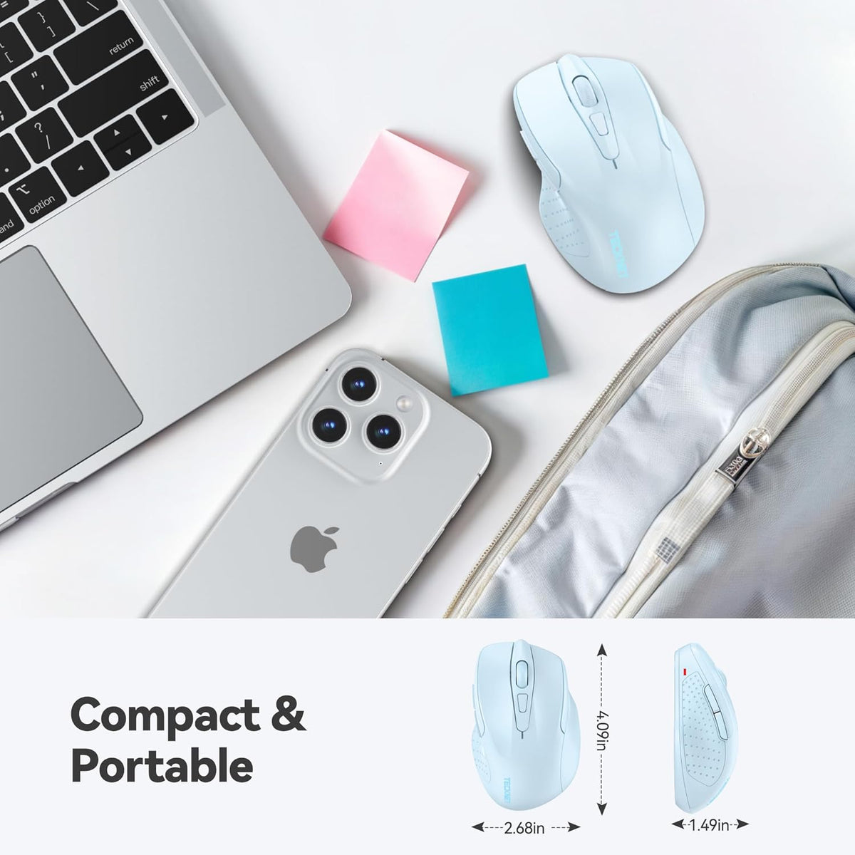 TECKNET Wireless Mouse, 2.4G Ergonomic Optical Mouse, Computer Mouse for Laptop, PC, Computer, Chromebook, Notebook, 6 Buttons, 24 Months Battery Life, 4000 DPI, 6 Adjustment Levels