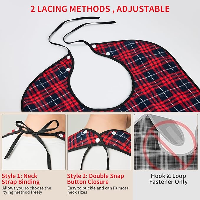 XKDOUS 4 Pcs Adult Bibs For Men Washable Clothing Protector with Crumb Catcher for Eating, Reusable Waterproof Large Feeding Adult Bibs Gift for Men Women Elderly Senior