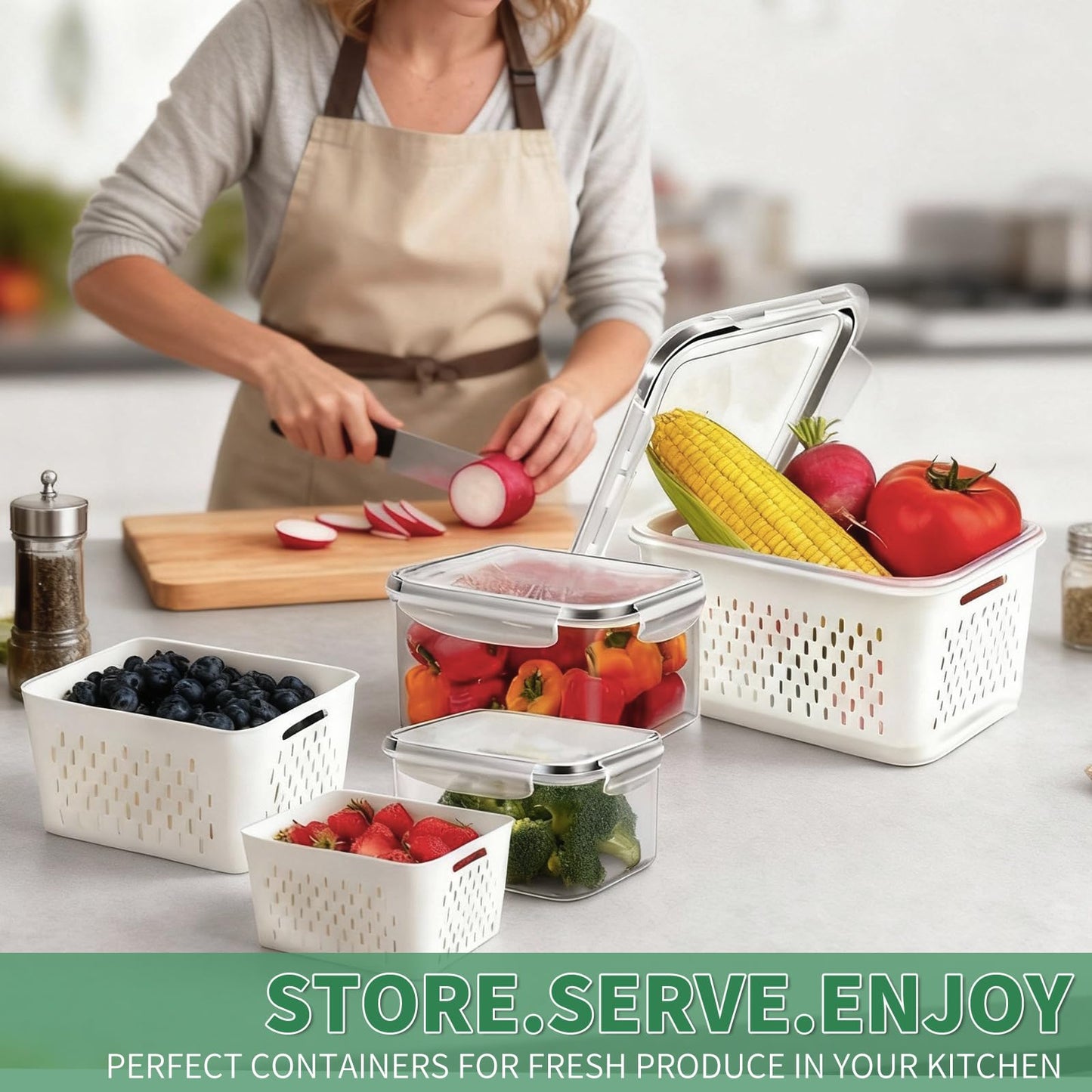 3 Pcs Fruit Containers for Fridge, Strawberry Storage Containers for Fridge, Food Storage Container with Airtight Lid, Removable Colander Basket for Rinsing and Draining, Keep Produce Fresh Longer