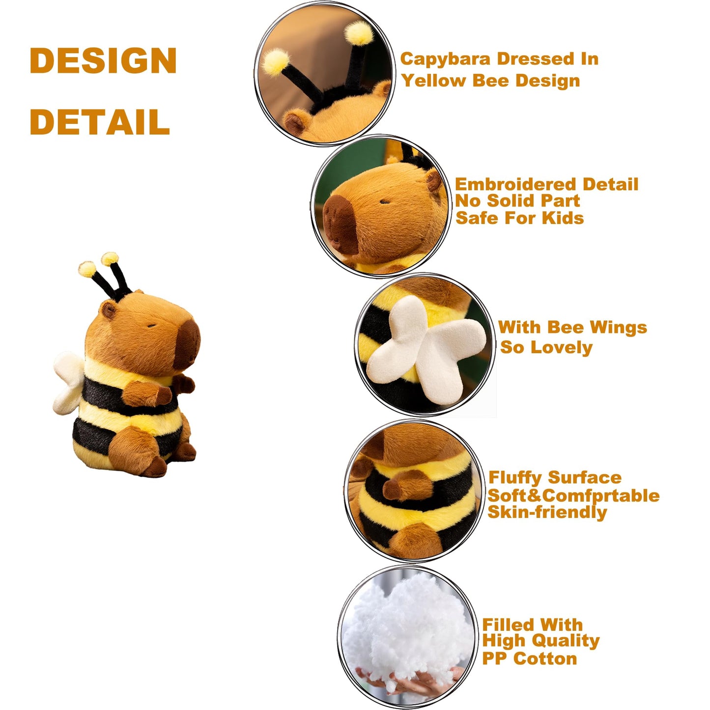 9.06 Inch Soft Capybara Dressed in Bee Stuffed Animals Capybara in Bumblebee Costume Plush Toys Fluffy Cuddly Fuzzy Doll Gift for Kids and Lovers