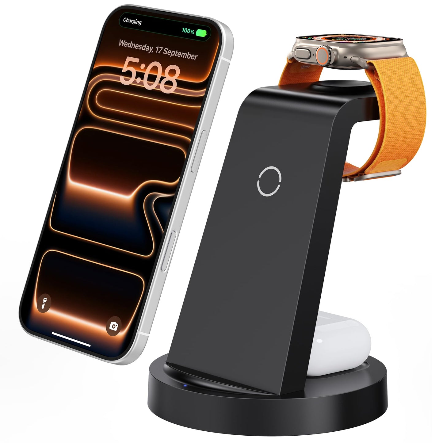 Anlmz 3 in 1 Charging Station for iPhone, Wireless Charger for iPhone 17 16e 16 15 14 13 12 11 X Pro Max & Apple Watch - Wireless Charging Station for AirPods 4 3 Pro