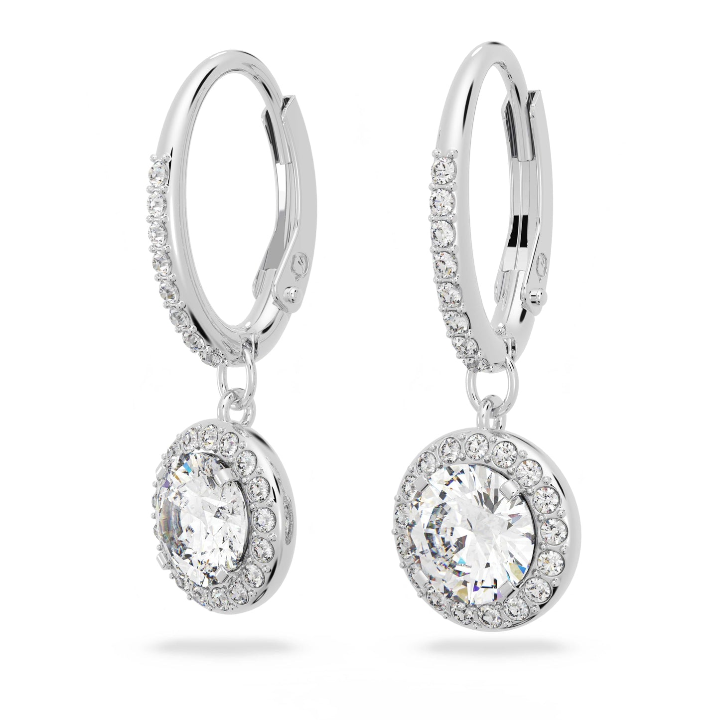 Swarovski Una Angelic Drop Pierced Earrings with Clear Crystals on a Rhodium Plated Setting with Hinge Closure