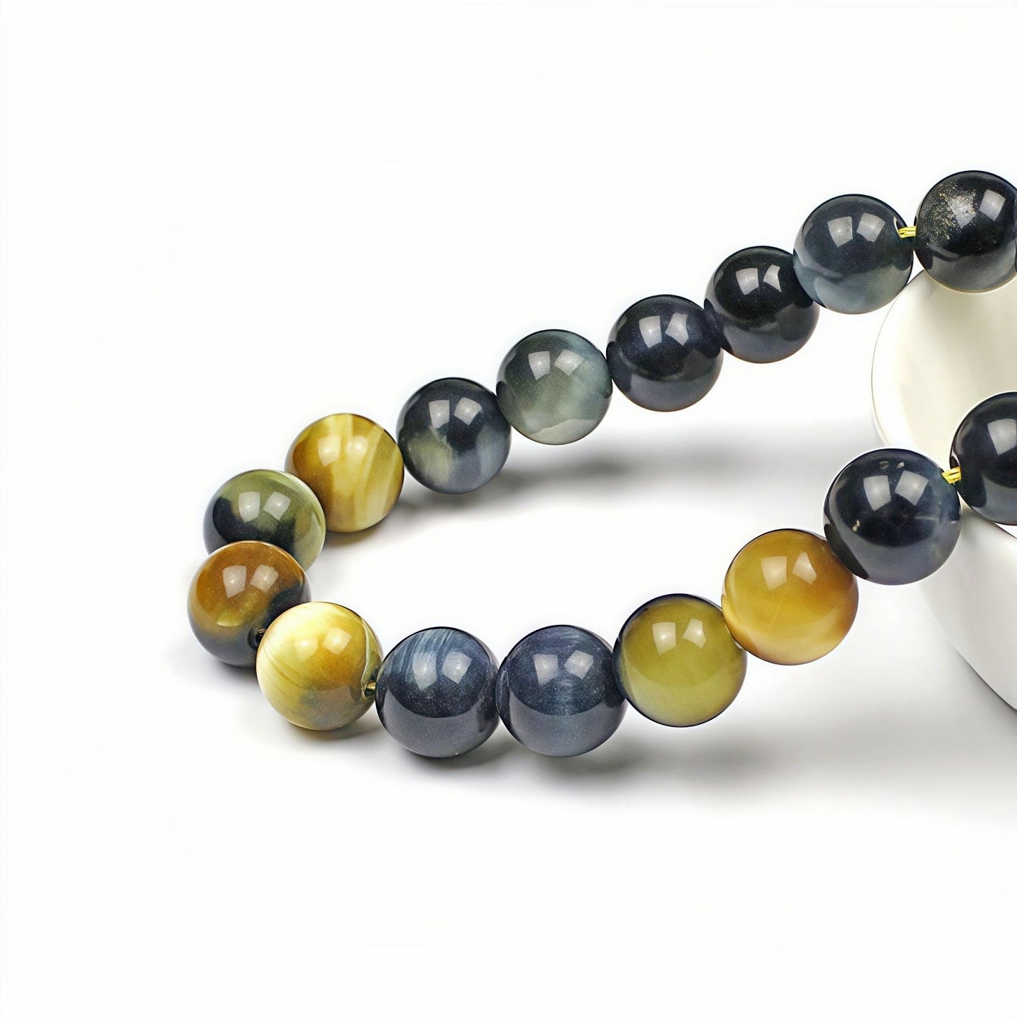 MJDCB Stone Beads 8mm 43pcs Round Yellow Blue Tiger's Eye Loose Gemstone Bead Charms for Jewelry Making Bracelet Necklace Earring Pendant
