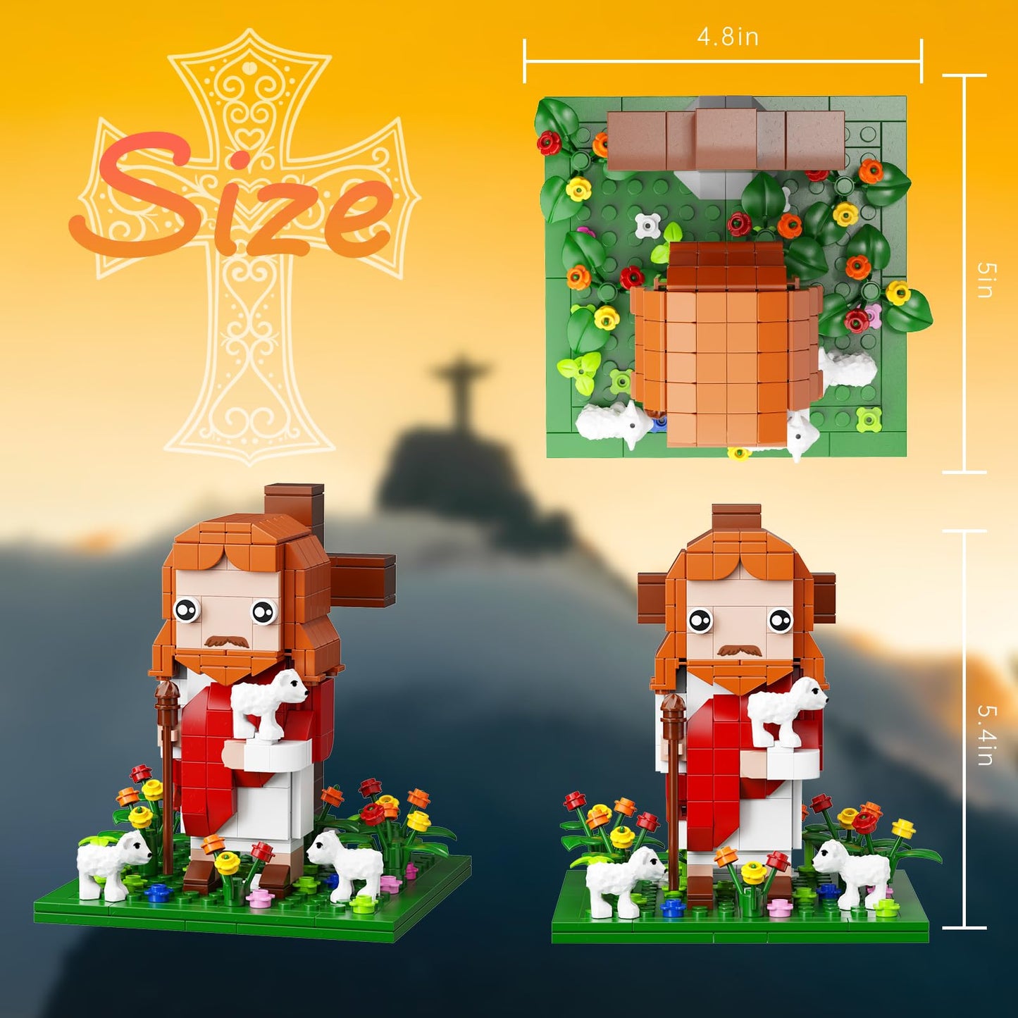 Jesus Building Block Set, The Shepherd God，Compatible with Lego Jesus Building Toy, Bible Story Jesus Figures with LED Light，Easter, Christmas, Christian Gift for Adults and Kids Age 6+(331PCS)