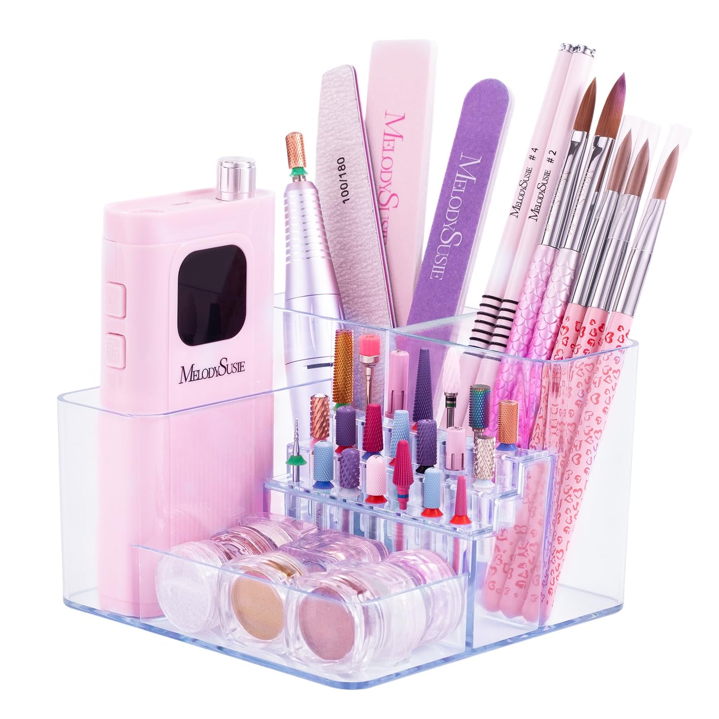 MelodySusie Nail Drill Holder, 21 Holes Nail Drill Bits Holder, Professional Acrylic Nail Tools Storage Box, Organizer Displayer for Manicure Efile Accessories Nail Drill Kit, Salon Home, Clear