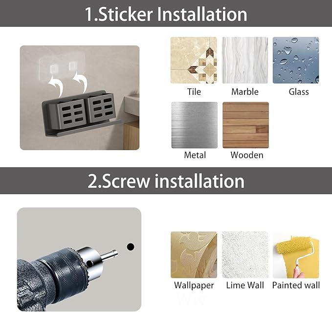 Aluminum Toothbrush Holder Self-Adhesive Hanging Bracket Shower Toothbrush Razor Holder Suitable for Toothbrush, Toothpaste, Razor and Comb etc Bathroom Storage